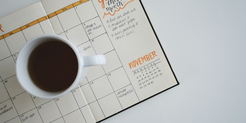 Planning materials arranged on a desk